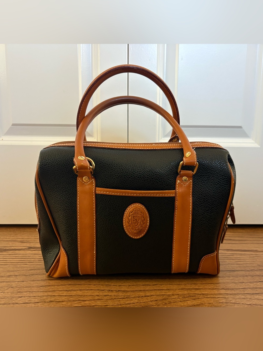 Leather Accent Black and Tan Satchel - Classic Bag